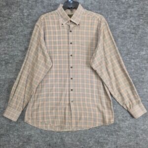 VTG Orvis Shirt Men Large Blue Brown Plaid Long Sleeve Casual Button Down Preppy